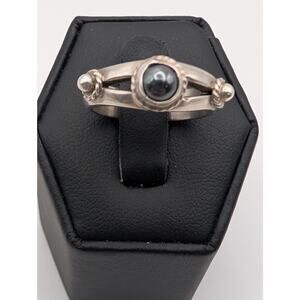 Vintage Mexico 925 Sterling Silver Hematite Ring Sculptural Bypass Style 6.25